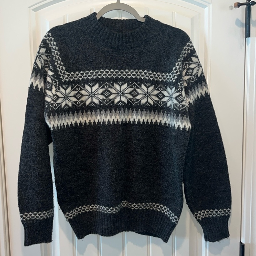 Vintage Thornhill gray sweater wool blend snowflake Nordic ski winter warm L